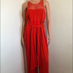 Catherine Malandrino 14 XL Silk Jumpsuit Red Mesh